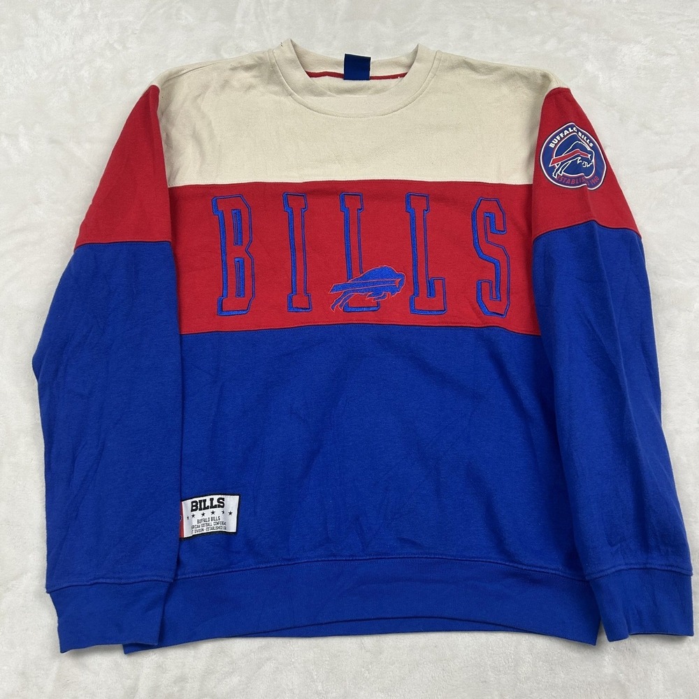 Ultra Game Buffalo Bills Sweatshirt Mens Medium Blue Red Colorblock NFL Crewneck